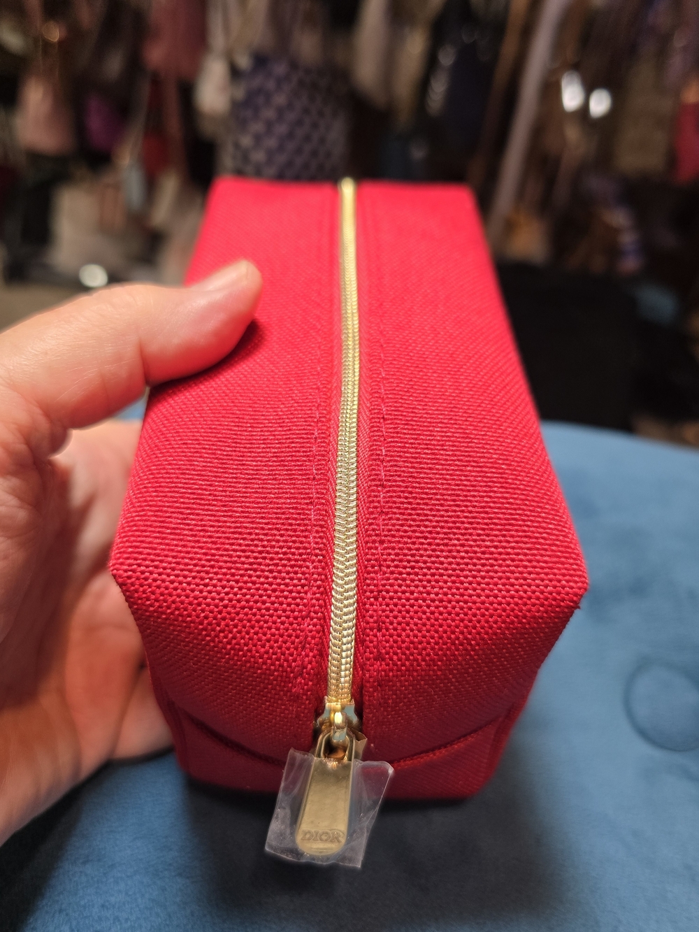 Red Dior Women’s Canvas Cosmetic Pouch NWOT 6x4x3 - Picture 3 of 7